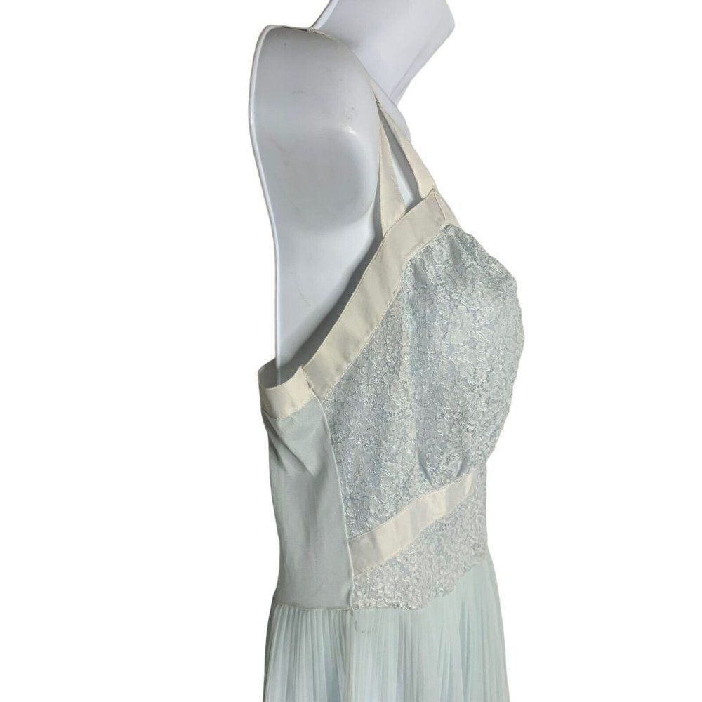 Vintage 50s Sheer Nightgown Lingerie S Light Blue Lace Accordian Pleats Maxi - Picture 4 of 7